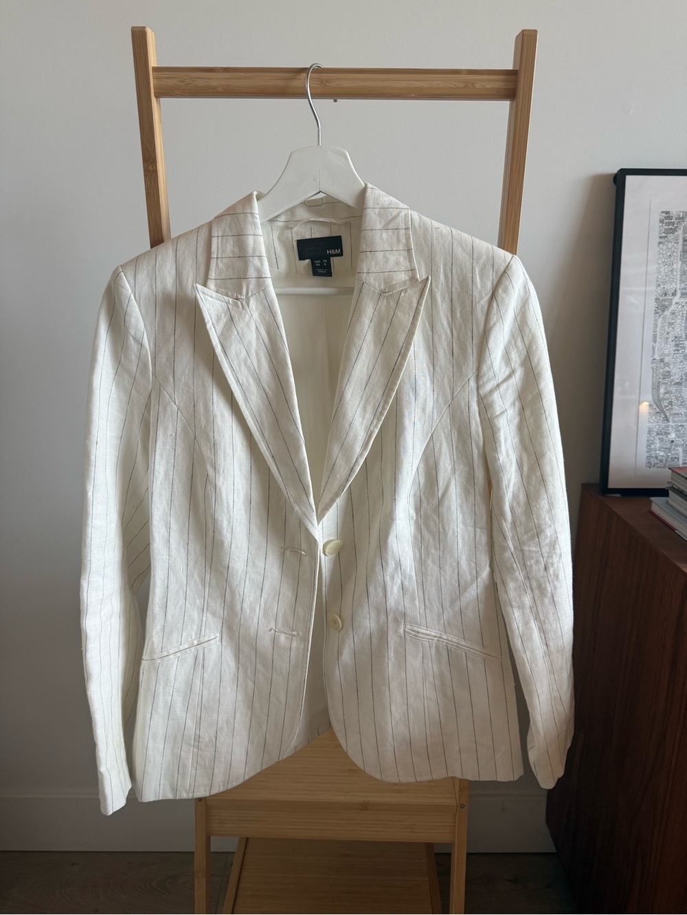 H&M Cream Pinstriped Linen-Blend Blazer